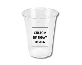 Custom Birthday Plastic Cups, Personalized 16oz Clear Plastic Event Party Supplies