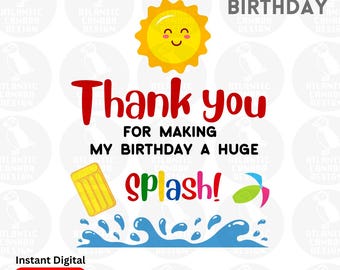 Diseño digital para cumpleaños en la piscina, fiesta acuática (PNG)