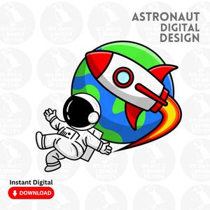 Diseño digital de planeta cohete astronauta, descarga digital astronómica, descarga digital instantánea, archivo impreso digitalmente, diseño de dibujos animados de cohetes astronómicos