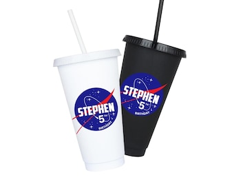 Custom Outer Space Birthday Tumbler 24 oz with Lid and Straw (UV DTF Printing)