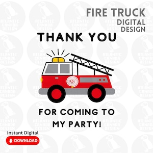 Fire Truck Digital Design, Fire Truck Birthday Theme, Fire Truck Party, Fire Truck Thank You Card, Fire Truck Birthday