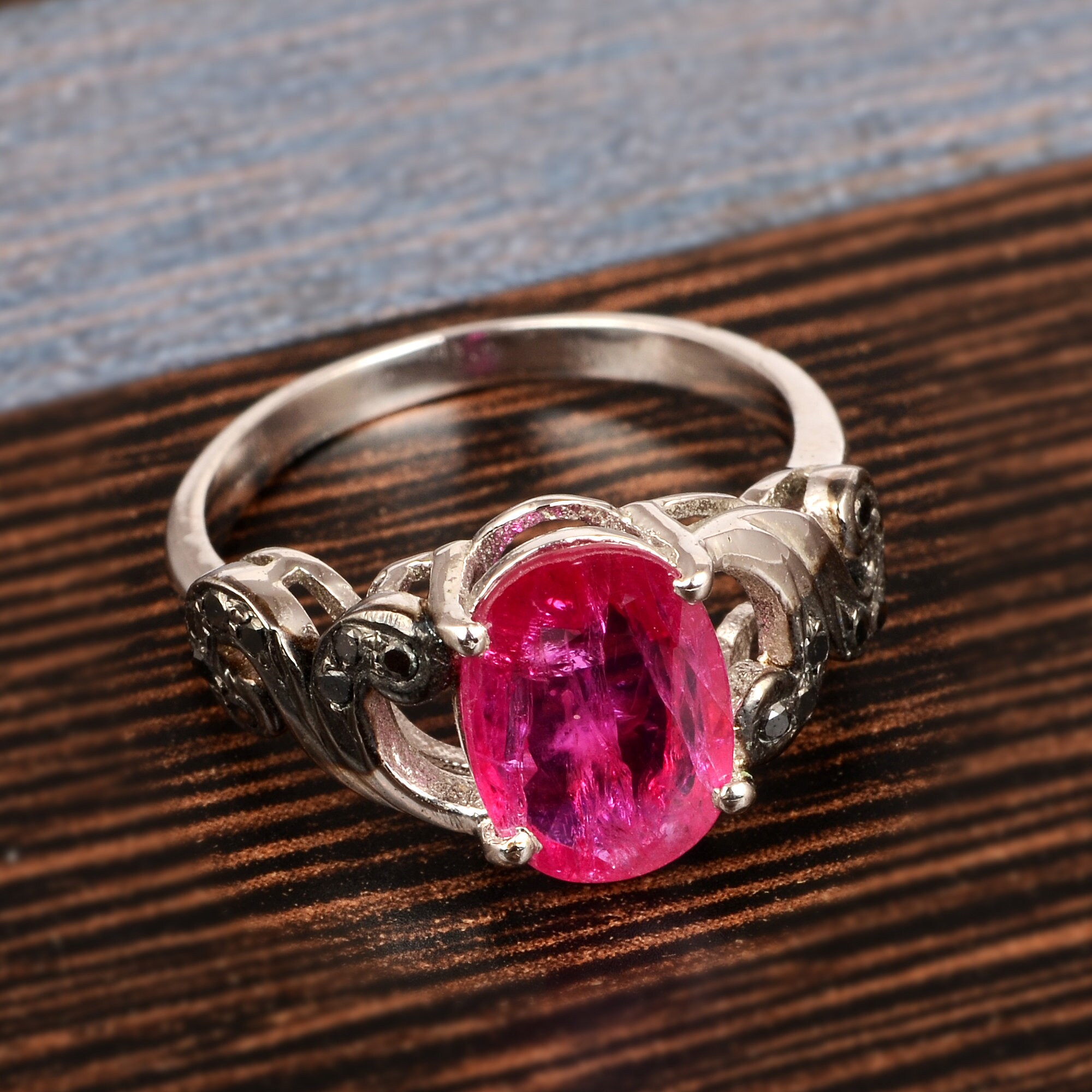 Rubin & schwarz Diamant-Ring massive Silber Ewigkeit Ring ...