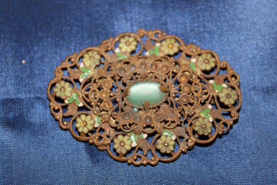 Vintage Green Brooch pin from 1930's - image 1