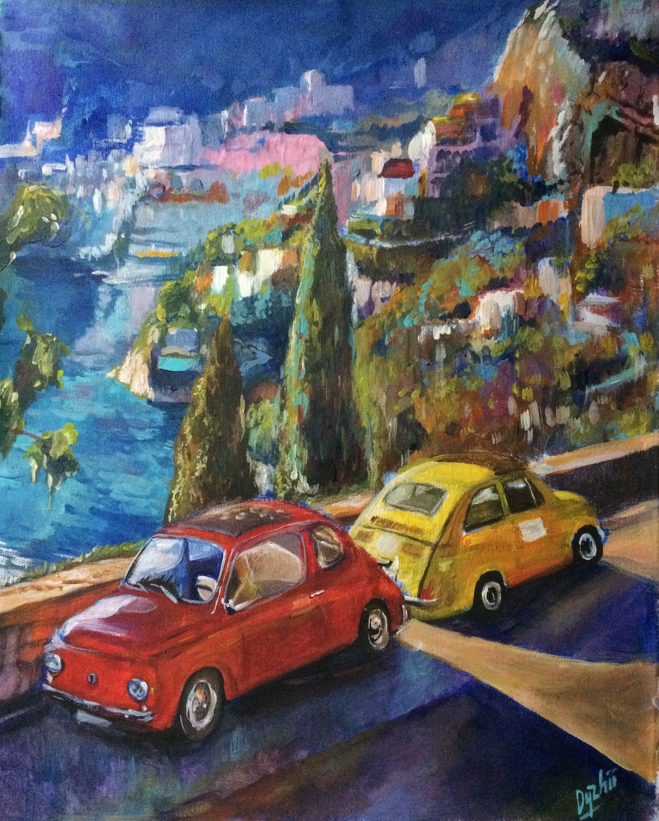 Mediterrane Landschaft mit RetroAuto italienische Etsy