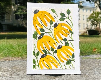 Hand-painted Sunflower Original Watercolor Card, Watercolor Flower Card, Handmade Blank Card