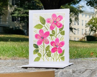 Hand-painted Pink Flower Original Watercolor Card, Water Color Flower Card, Handmade Card