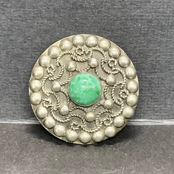 Vintage ALP Italy Silver Brooch with Turquoise Hubbell Glass Bead