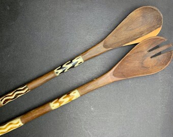 African Wooden Salad Tossers, Serving Spoons, Hand Carved, Olive Wood