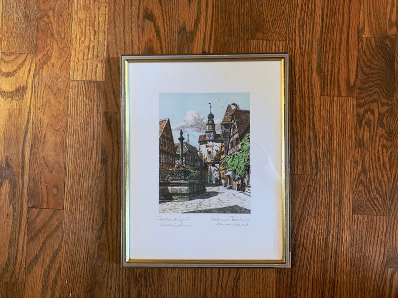 Rothenburg O.T. Germany Framed Radierung Heiner Krasser Original Etching Vintage