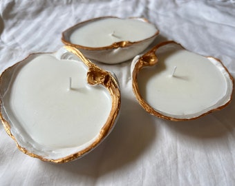 Natural Clamshell Soy Wax Candles, Large, Painted Gold Trim, Hand Poured, Unscented