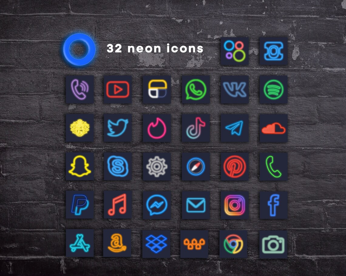 NEON Ios 14 Icons App Icons Iphone Ios 14 32 Aesthetic Etsy