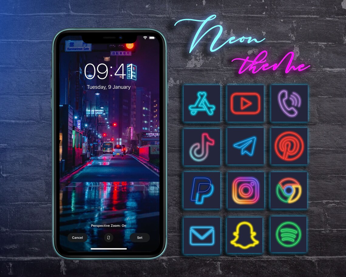 NEON Ios 14 Icons App Icons Iphone Ios 14 32 Aesthetic Etsy