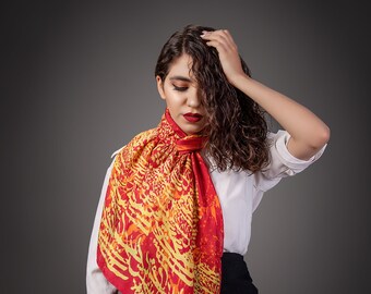 Scarf, scarf, scarf, silk scarf, hand-printed in high-quality silk, batik