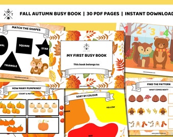 Fall Busy Book Printable, Autumn Activity For Toddlers, Preschool Learning Folder