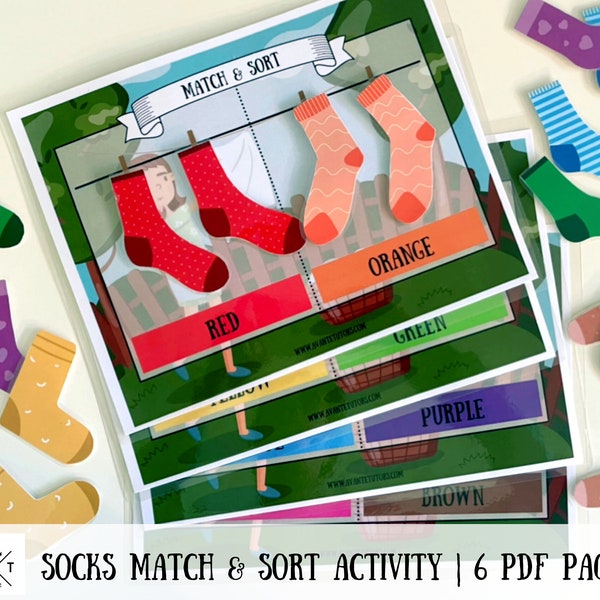 Color Matching Busy Book Page, Sock Sorting Activity, Preschool Printable