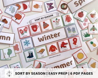 Sort By Season Toddler Matching Activity, Four Seasons Printable For Preschool Homeschool