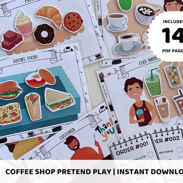 Coffee Shop Pretend Play Printable For Kids, Dramatic Play Cafe