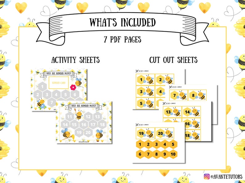 Counting Practice From 1 to 20 for Toddlers Busy Bee Number Etsy