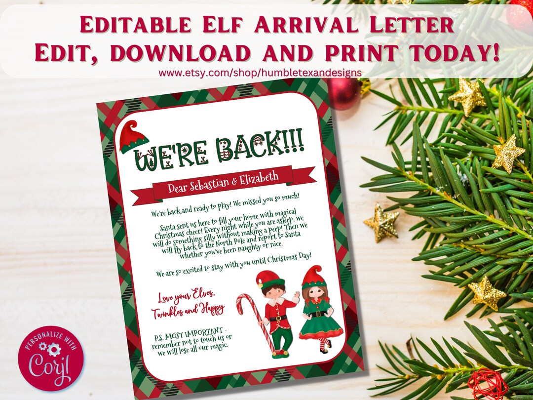 EDITABLE Elf Arrival Letter, We
