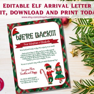 Carta de chegada de elfo EDITÁVEL, cartas de elfo estamos de volta, carta de olá de elfos meninos e meninas, modelo para impressão de Natal, carta personalizada
