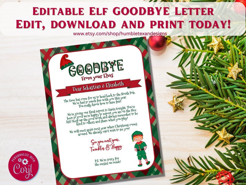 EDITABLE Elves Goodbye Letter, Elf Farewell, Printable Template EDITABLE Elves Goodbye Letter, Elf Farewell, Printable Template