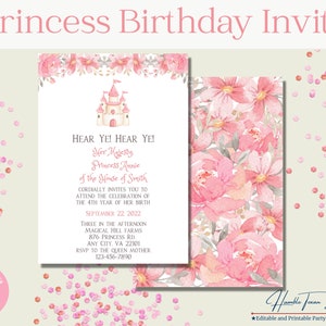 Prinses verjaardagsuitnodiging bewerkbaar, prinsessenfeest printables, prinsessenfeestje uitnodigen, prinsessenfeestthema, Once Upon a Time, digitaal