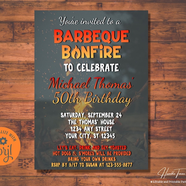 BBQ Invitation birthday, Barbeque Invite, Campfire Party, Graduation Barbeque Invitation , Adult Birthday Invitation Digital, Backyard Party