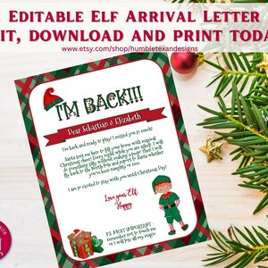 Carta de chegada do elfo EDITÁVEL, cartas do elfo de volta, carta de olá do menino elfo, modelo para impressão de Natal, carta personalizada do elfo