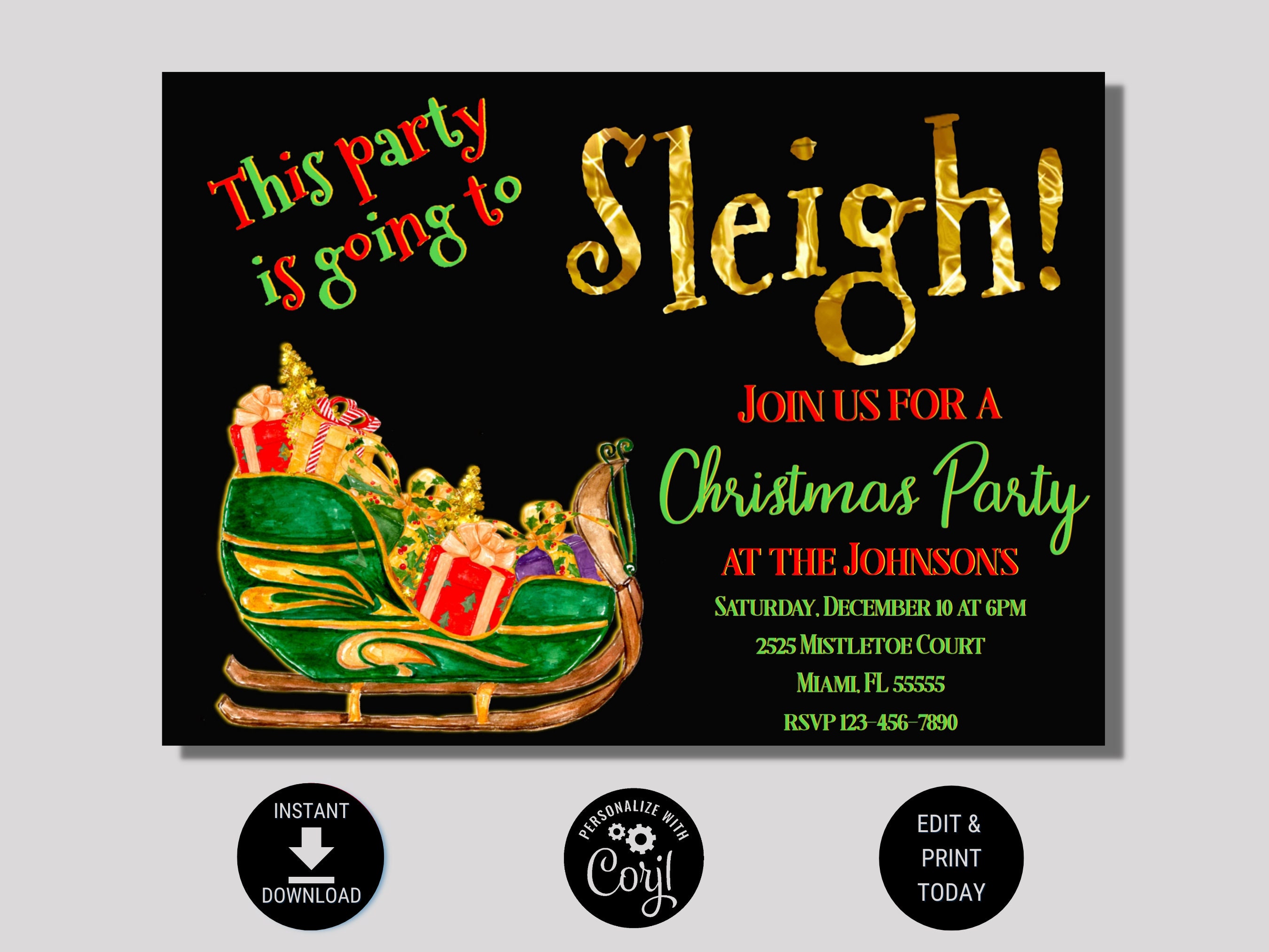 EDITABLE Christmas Party Invitation, Holiday Party Invite Template ...
