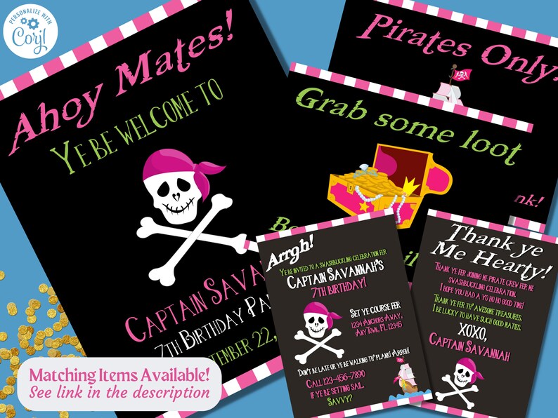 Pirate Party Food Labels, Girl Party Decor, Personalized Decorations ...
