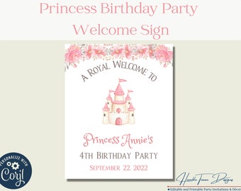 Princess Birthday Welcome Sign, Princess Birthday Party Decorations, Princess Party Signs, Princess Party Printables, Once Upon a Time Sign