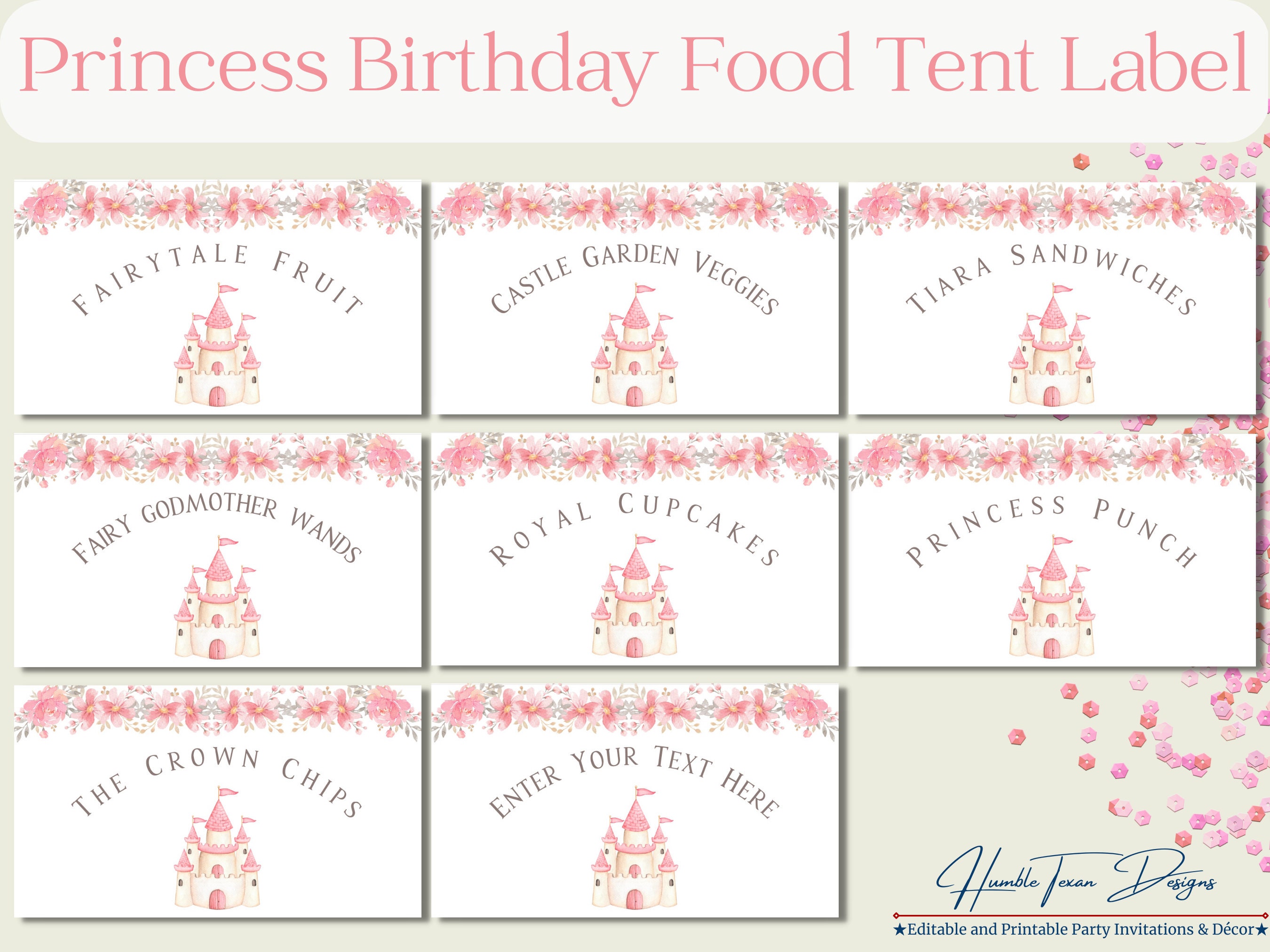 Princess Birthday Party Food Label, Princess Party Table Decor ...