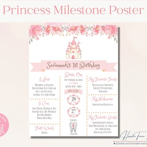 Pôster do marco da princesa, decorações do primeiro aniversário da princesa, decorações da festa da princesa para impressão, era uma vez, primeiro aniversário do bebê