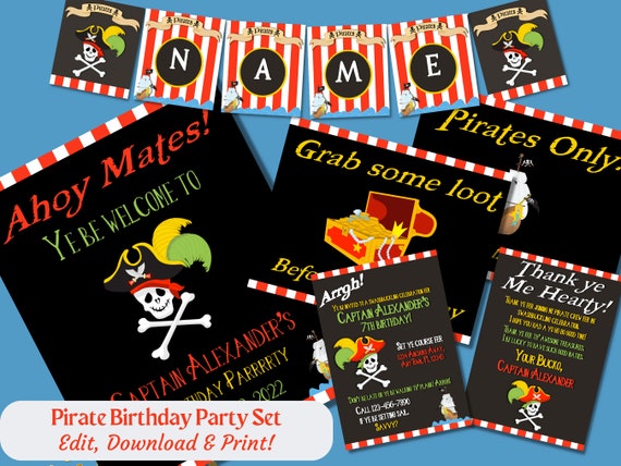 Pirate Birthday Party Printable PERSONALIZED Birthday Party - Etsy