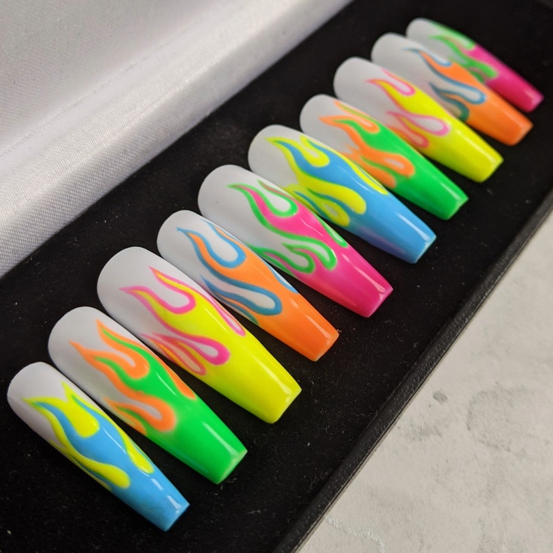 Neon Flames Press-on Nails - Etsy