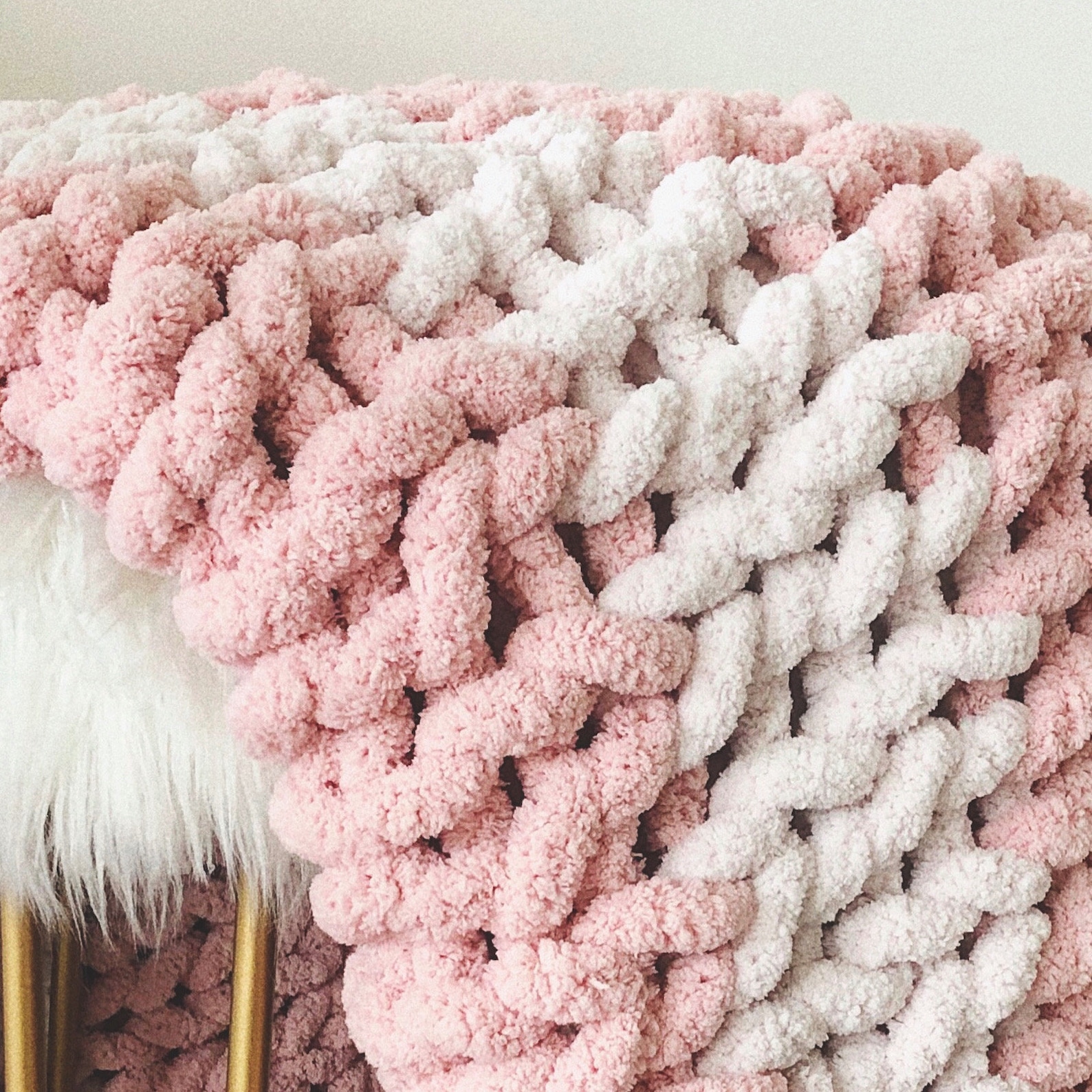 Chunky KNIT Throw Blanket in Dream Pink and White Etsy