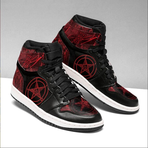 De Satanische Rode Sneakers Jordan 1 Schoenen De Satanische | Etsy