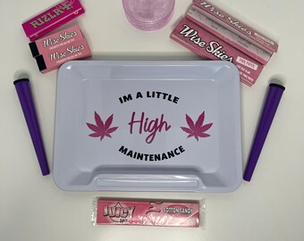 I'm a Little High Maintenance White Rolling Tray Spliff Holder Metal Rolling Tray