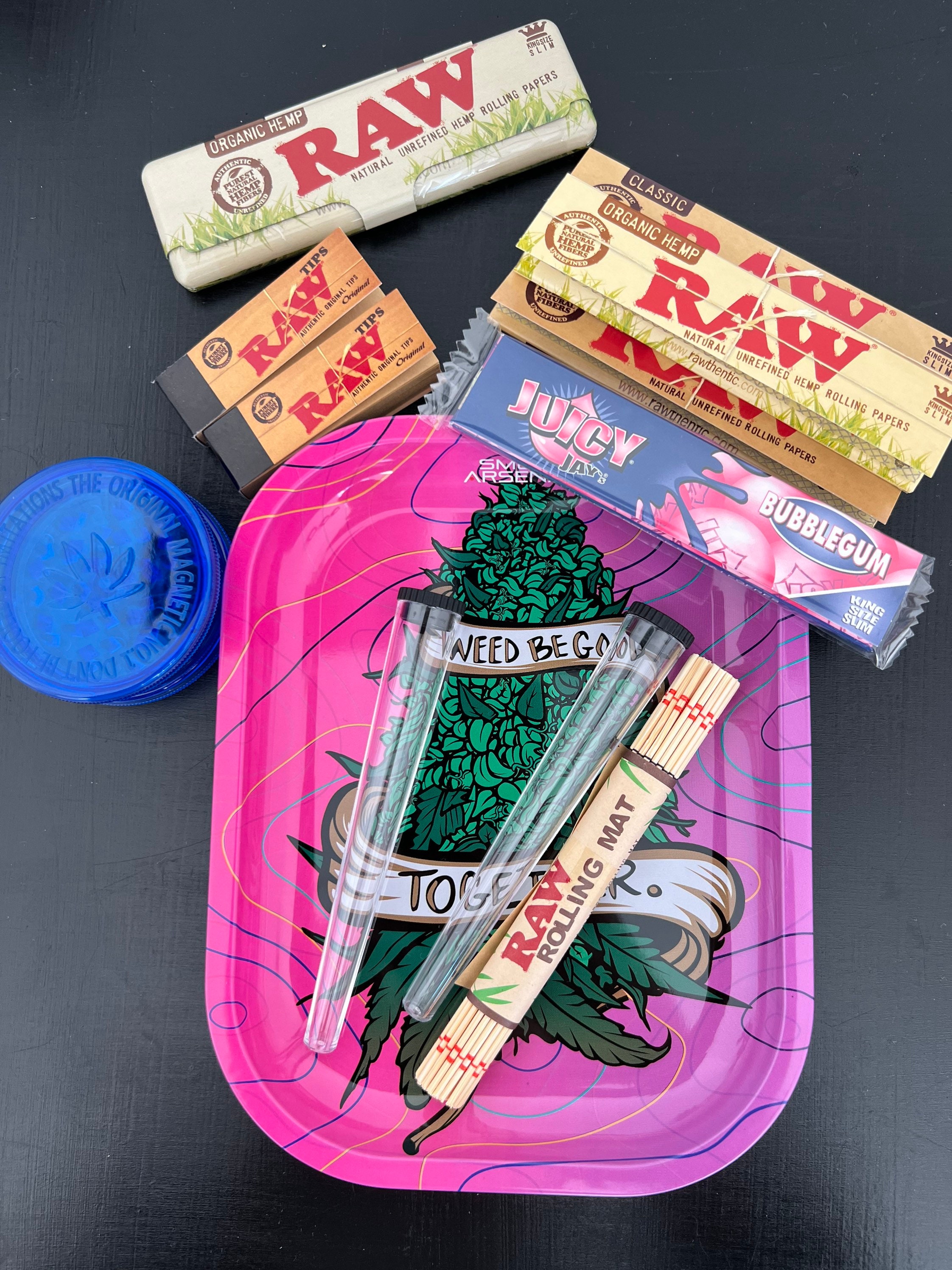 SPARX Co. Rolling Tray Set Includes Large Metal Rolling Tray, Herb Grinder,  UV Stash Jar. Rolling Tray for Herbs. 
