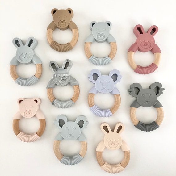 Bundle of Wholesale Silicone and Wood Bear Teether Baby Teething