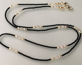 Cordino per mascherina con perline, oro 14 carati, collana con mascherina in cristallo