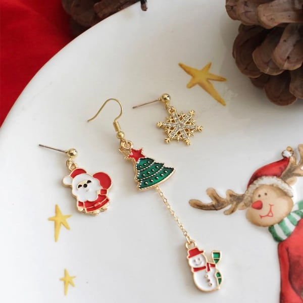 Noel Christmas earrings, santa claus, jewelry, new year gift, 14k plated jewelry, Christmas Stocking dangle earring, Cute Santa earring 2024