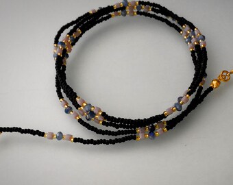 Schwarze Tschechische Perlen Taillenperlen - Bauch Kette mit Vergoldetem Verschluss