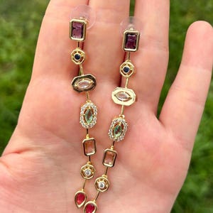 Handmade 22K gold Multi Gemstone Dangle Earrings • Gold Boho Statement Jewelry• valentine gift for her• Gold Plated earring