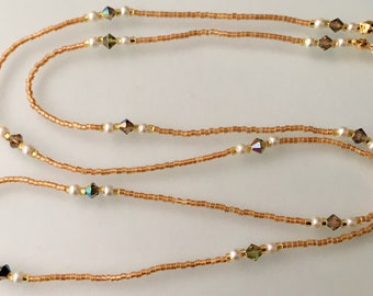 Maskenanhänger, Mund-Nasen-Maske, Kristall & Gold Filled, Brillenkette