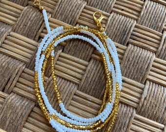 Czech Glass Waist Beads - Gold Accents, Adjustable Belly Chain