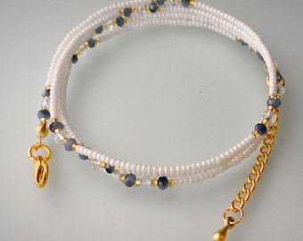 Blue Czech Crystal Waist Beads - Gold Clasp Belly Chain