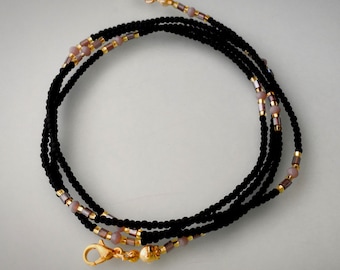 Schwarze Tschechische Glas Taillen Perlen – Gold Verschluss Bauchkette