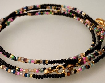Schwarze böhmische Glasperlen – Taillenkette – Bauchkette mit Verschluss