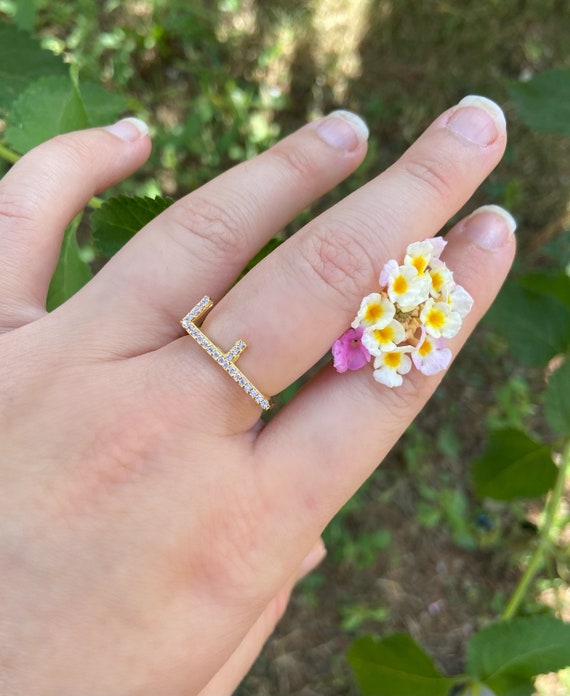 Bague lettre 14 carats, bague initiale, bague alphabet, bague